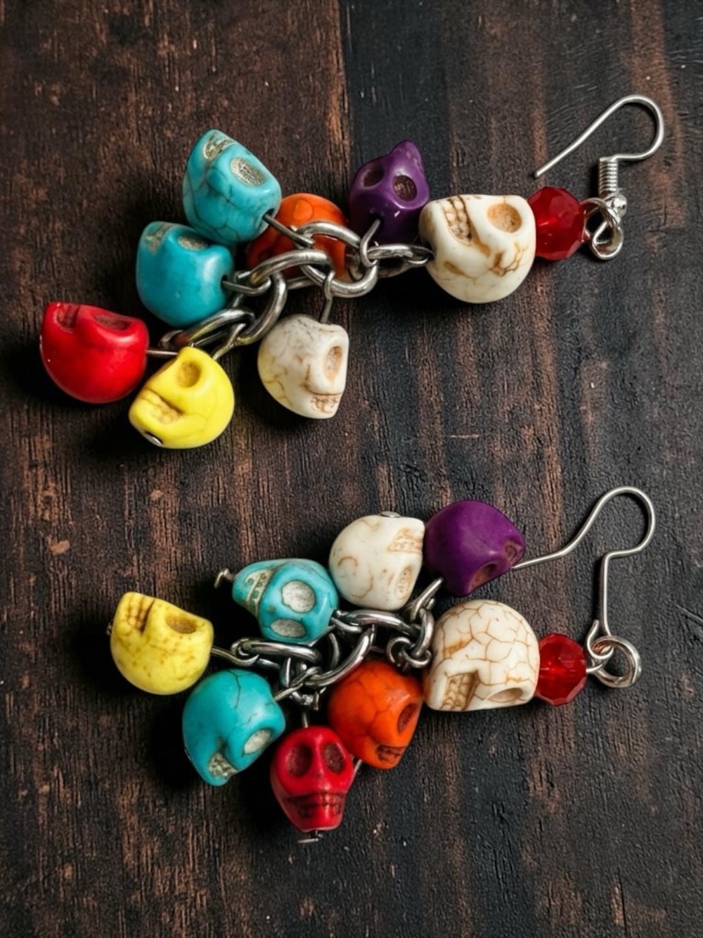 Colorful Day of the Dead Multi-skull Dangle Earrings